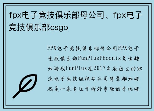 fpx电子竞技俱乐部母公司、fpx电子竞技俱乐部csgo